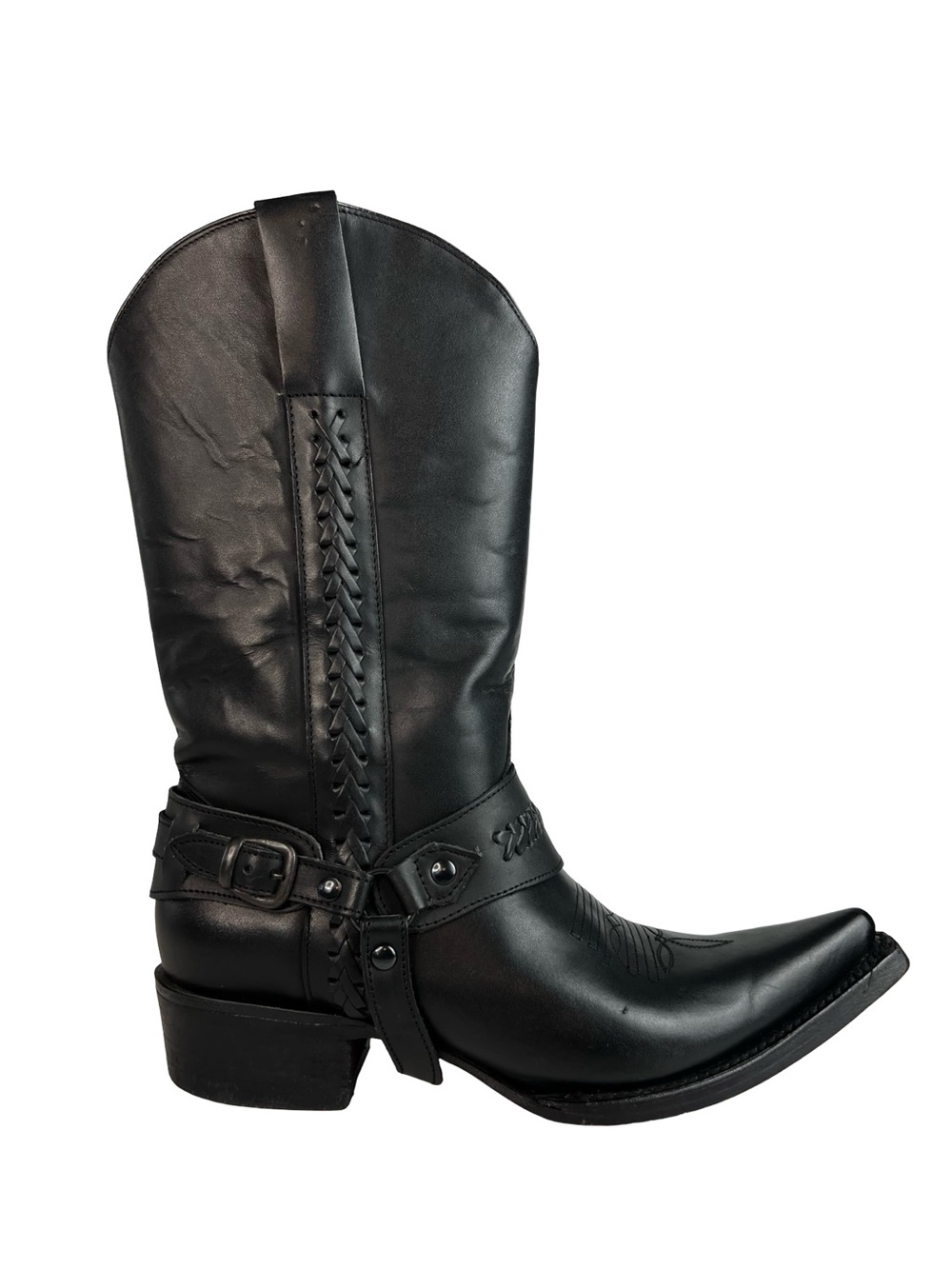 Doble L Botas Black Leather Harness Cowboy Boots Mens 10 Snip Toe Western